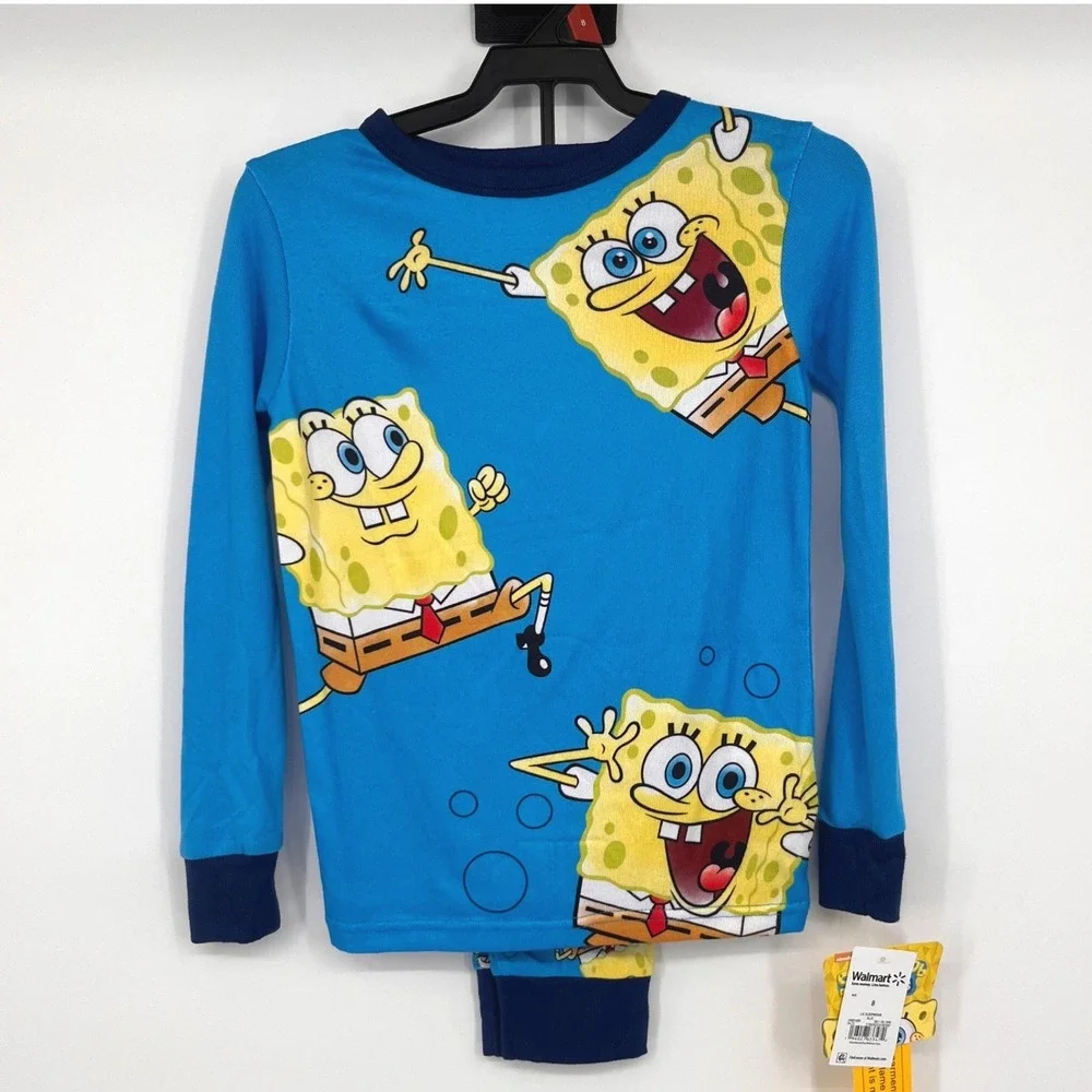 NWT Spongebob Squarepants‎ Boys Pajamas Set Size 8 Blue Long Sleeve Cartoon Gift